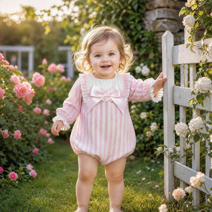 Baby Girls Pink Stripe Smocked Romper