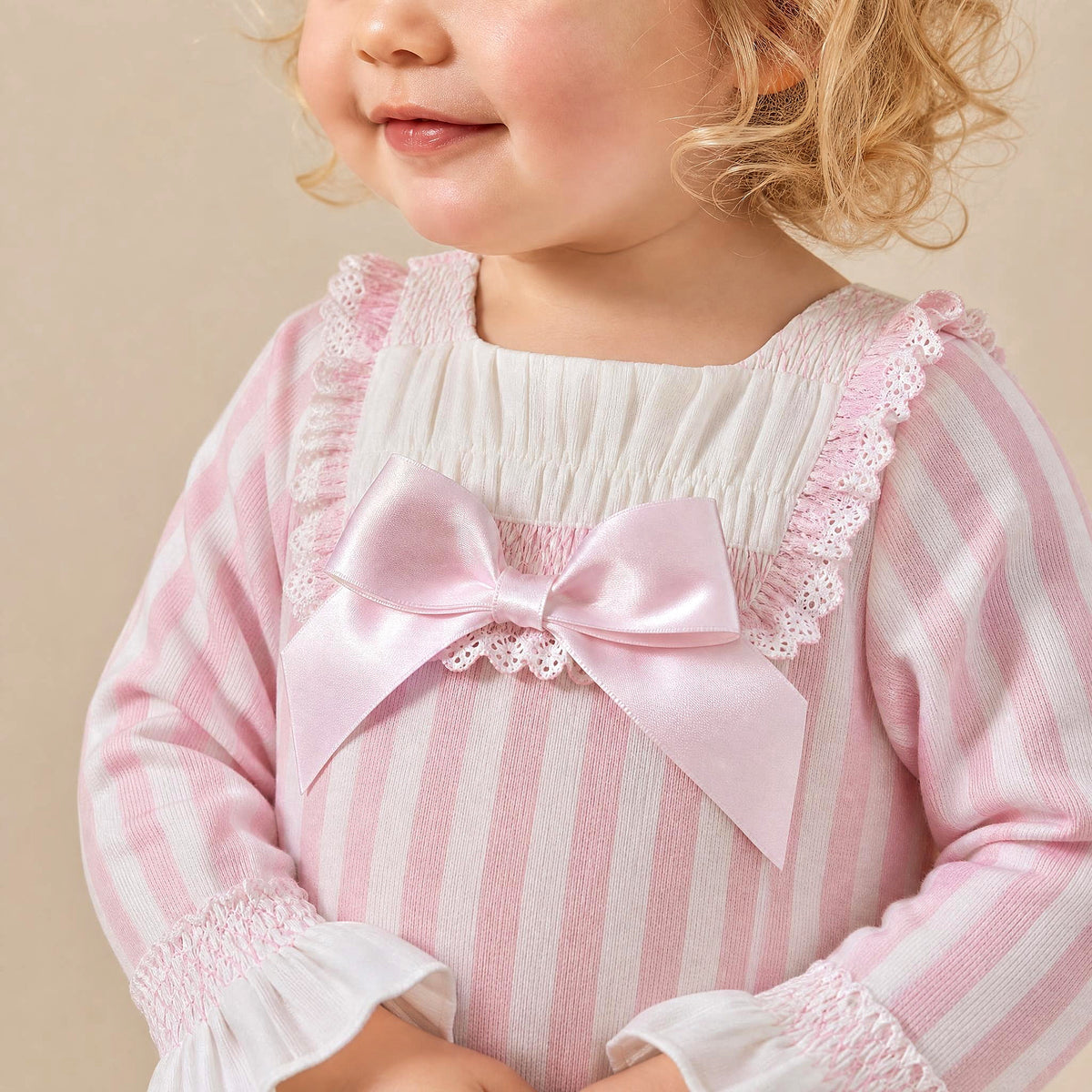 Baby Girls Pink Stripe Smocked Romper