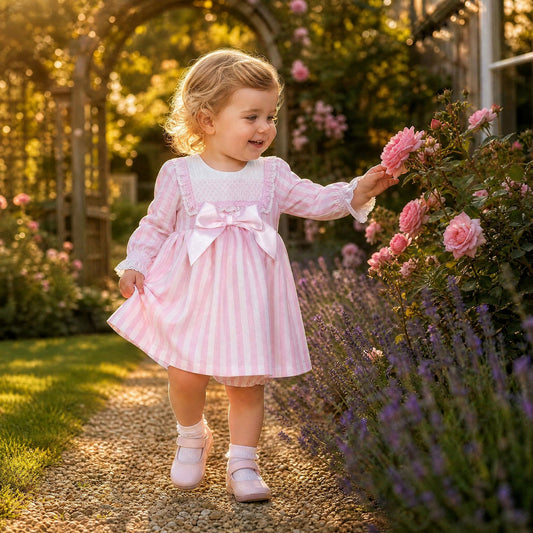 Baby Girls Pink Stripe Smocked Front Dress With Pants