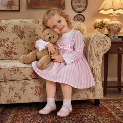 Baby Girls Pink Stripe Smocked Front Dress With Pants