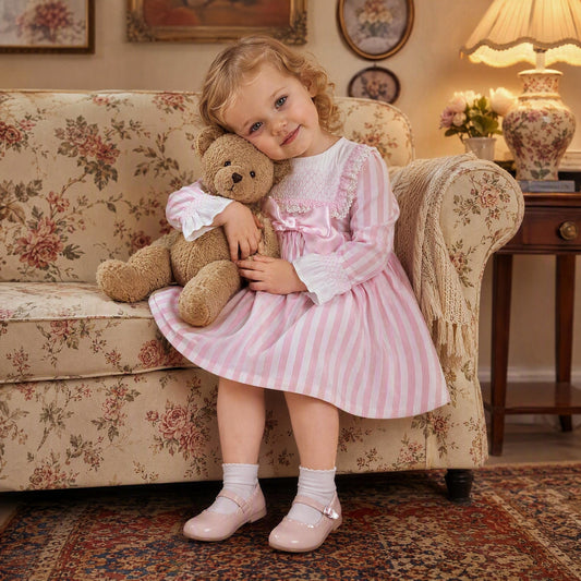 Baby Girls Pink Stripe Smocked Front Dress With Pants