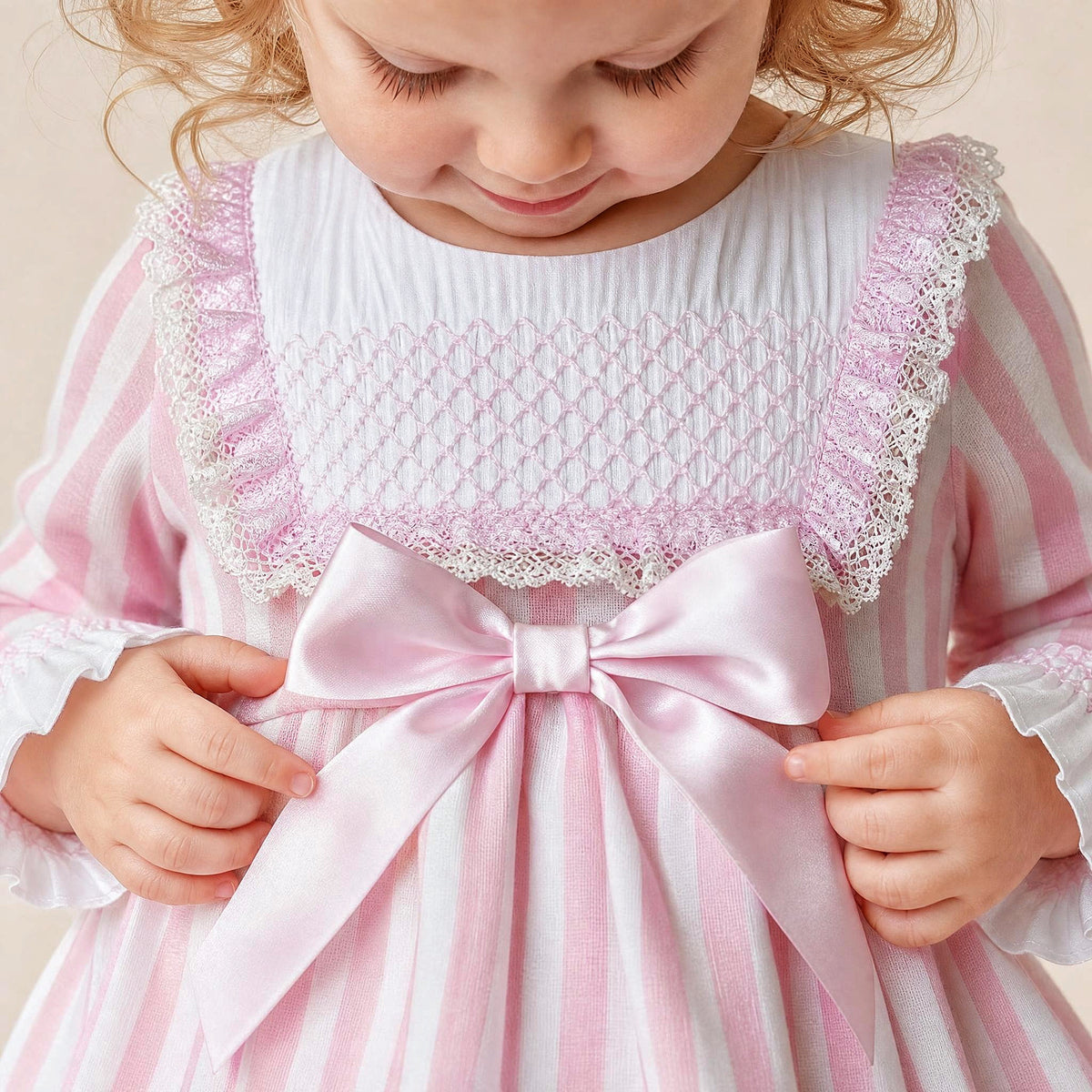 Baby Girls Pink Stripe Smocked Front Dress With Pants