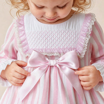 Baby Girls Pink Stripe Smocked Front Dress With Pants