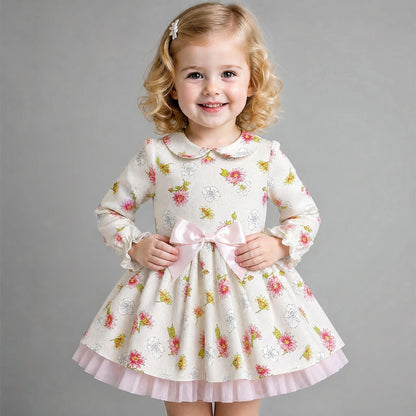 Baby Girls Pink/cream Floral Puff Ball Dress With Pants