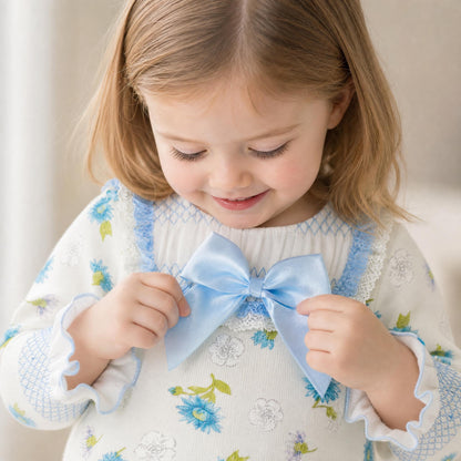 Baby Girls Blue/cream Floral Smocked Romper