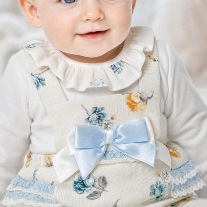 Baby Girls Cream Floral Lace Frilly Romper With Shirt