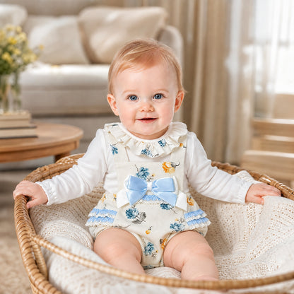 Baby Girls Cream Floral Lace Frilly Romper With Shirt