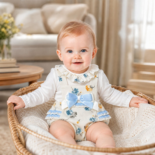 Baby Girls Cream Floral Lace Frilly Romper With Shirt