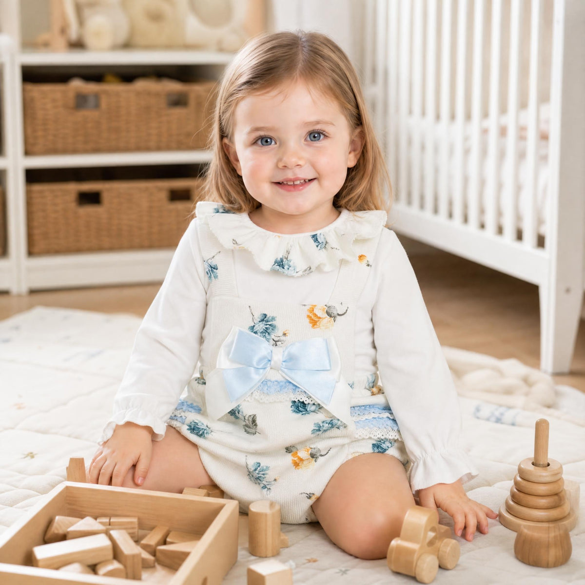 Baby Girls Cream Floral Lace Frilly Romper With Shirt