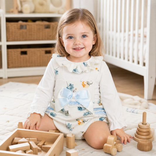 Baby Girls Cream Floral Lace Frilly Romper With Shirt