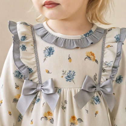 Baby Girls Cream Floral Frilly Shoulder Romper