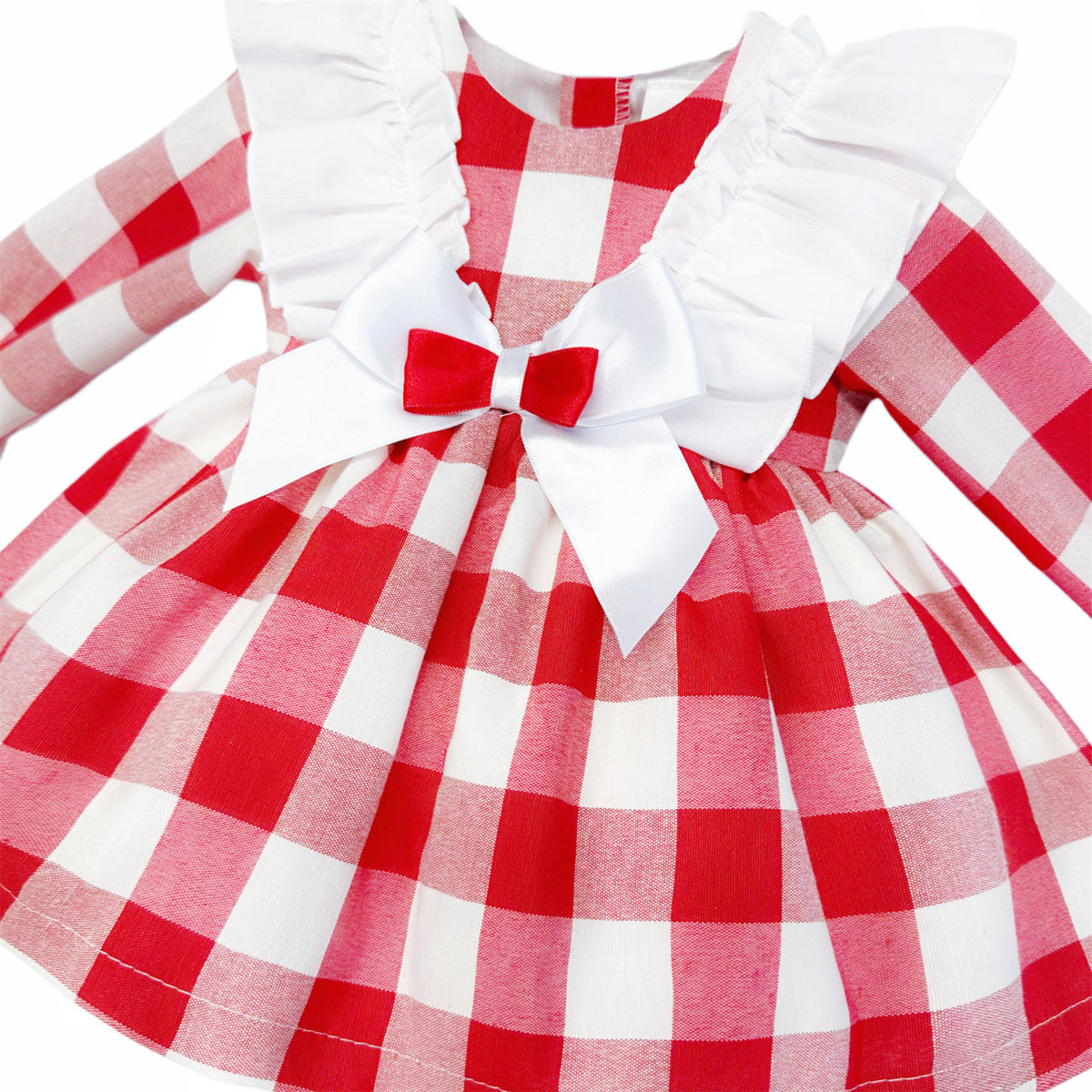 Baby Girls Red Check Ruffle Bow Dress and Pants