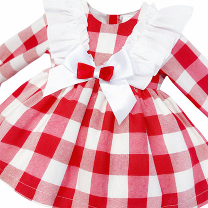 Baby Girls Red Check Ruffle Bow Dress and Pants