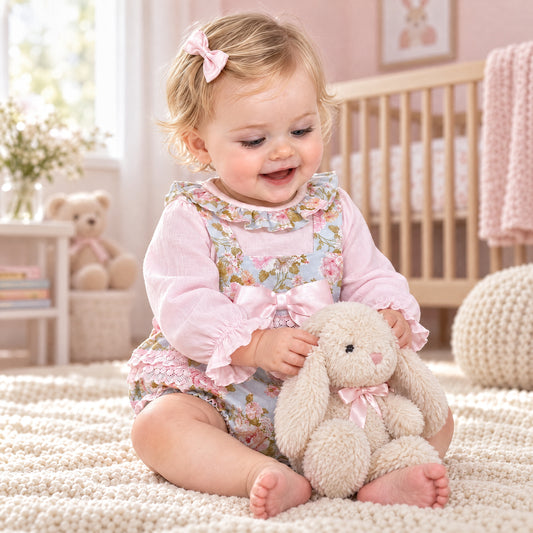 Baby Girls Pink Floral Frill Back Romper & Shirt Set