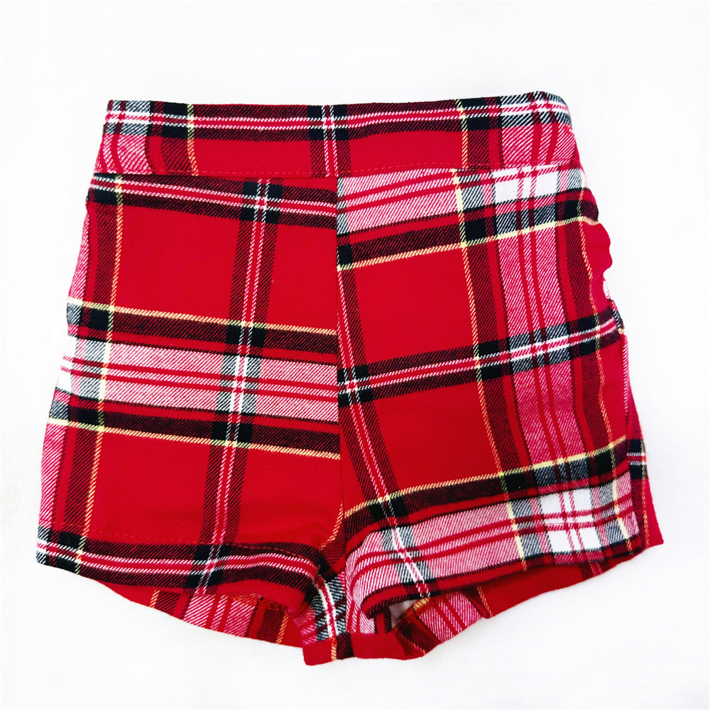 White Piped Shirt and Red Tartan Baby Shorts Set