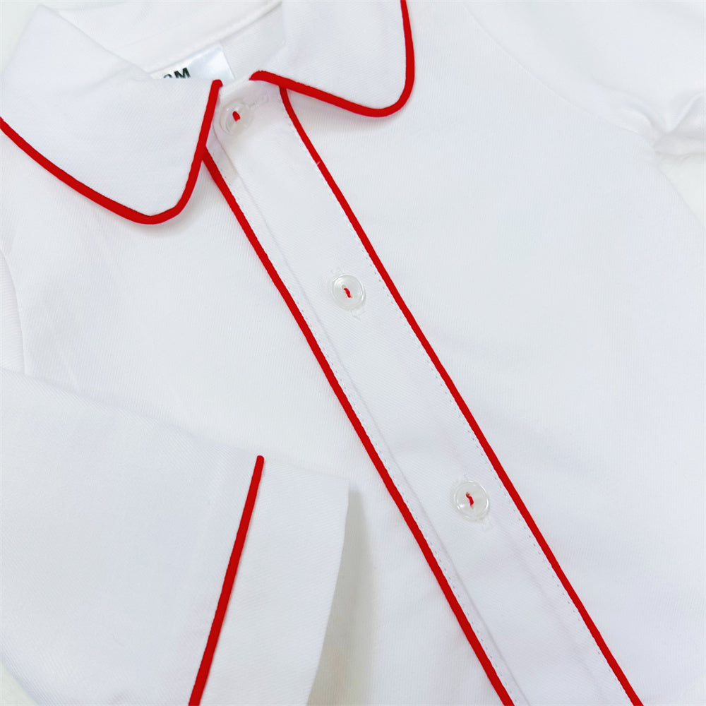 White Piped Shirt and Red Tartan Baby Shorts Set