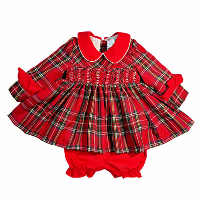 Baby Girls Red Tartan Smocked Dress and Pants