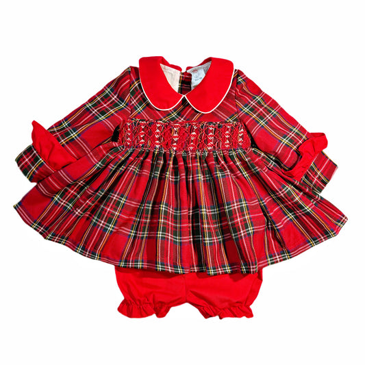 Baby Girls Red Tartan Smocked Dress and Pants