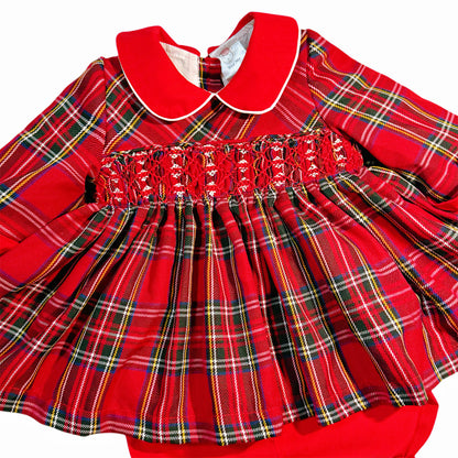 Baby Girls Red Tartan Smocked Dress and Pants