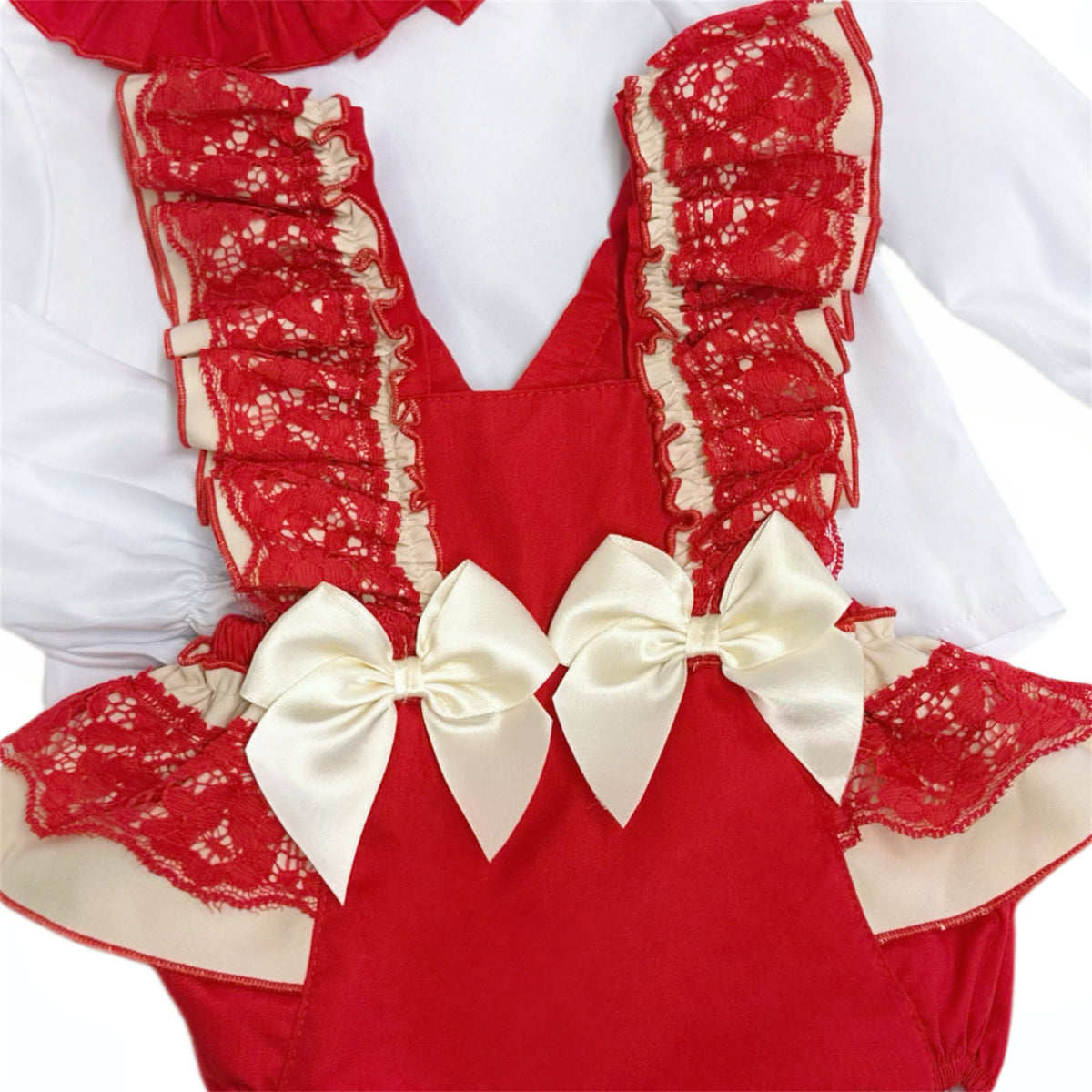 Baby Girls Red Lace Frill Brace Pants Set