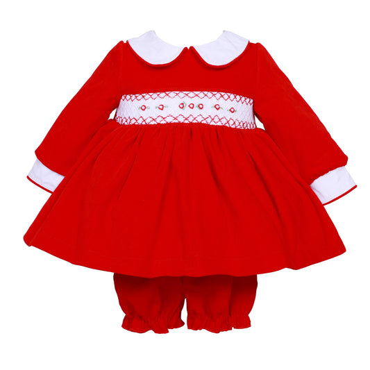 Baby Girls Red Smocked Dress with Pants