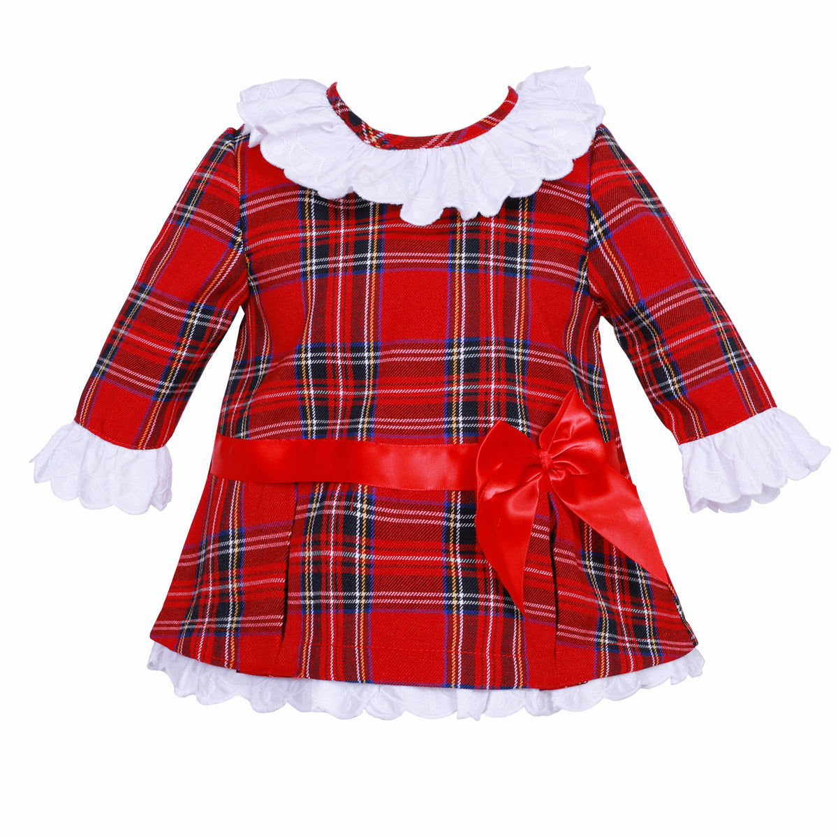 Baby Girls Red Tartan Bow Dress with White Frills
