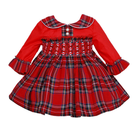Baby Girls Red Tartan Smocked Collar Dress