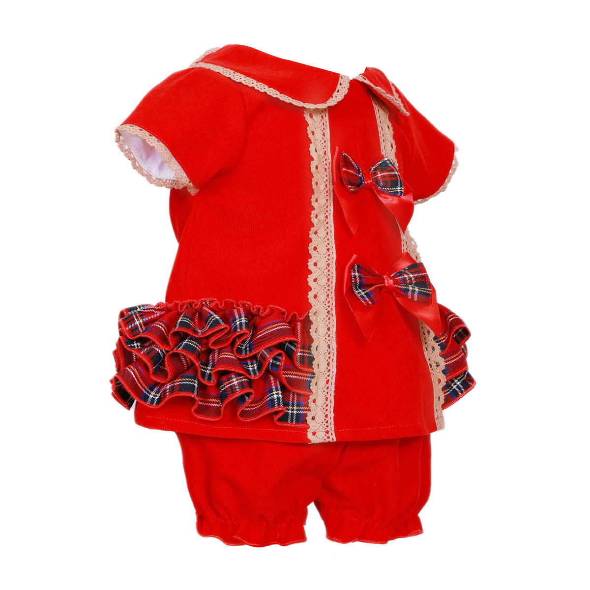 Baby Girls Red Tartan Ruffle Top and Pants Set