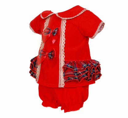 Baby Girls Red Tartan Ruffle Top and Pants Set