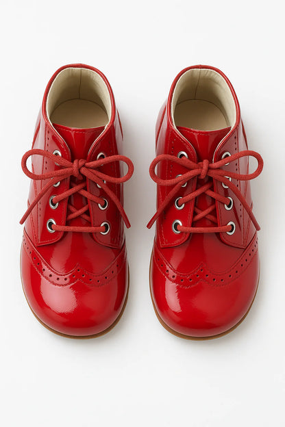Baby Girls Red Patent Punch And Stitch Boots