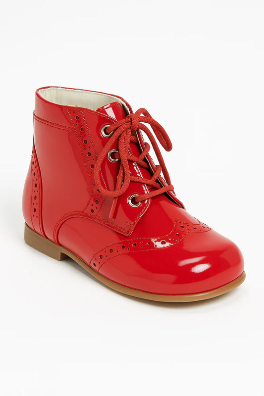 Baby Girls Red Patent Punch And Stitch Boots