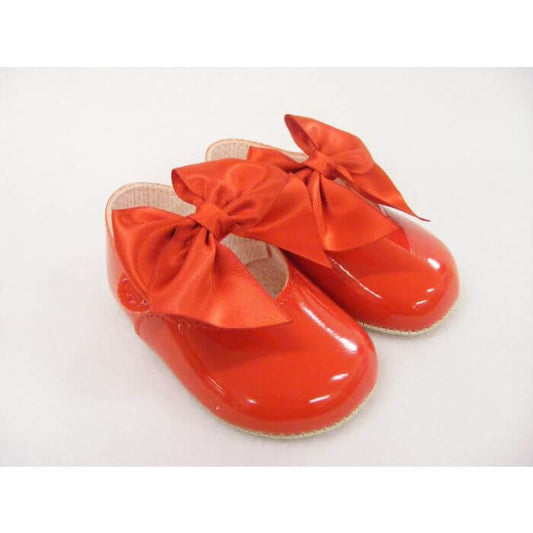 Baby Girls Red Big Bow Patent Pram Shoes