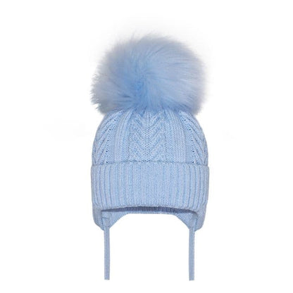 Baby Boys Big Faux Fur Pom Hat with Ear Flap and Tie