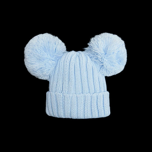 Baby Boys Blue Double Pom Hat