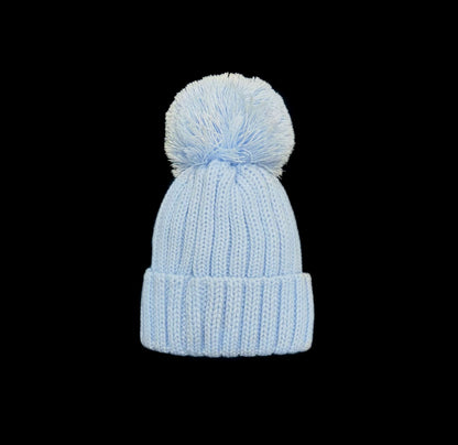 Baby Boys Blue Large Pom Hat