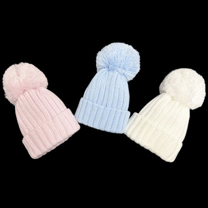 Baby Boys Blue Large Pom Hat