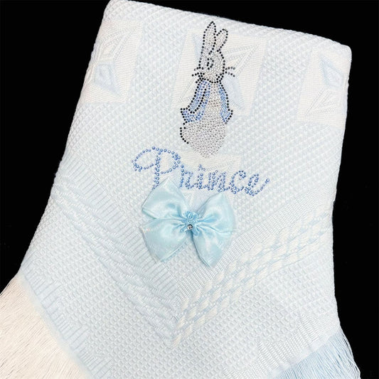 Blue Diamante Bow Baby Shawl