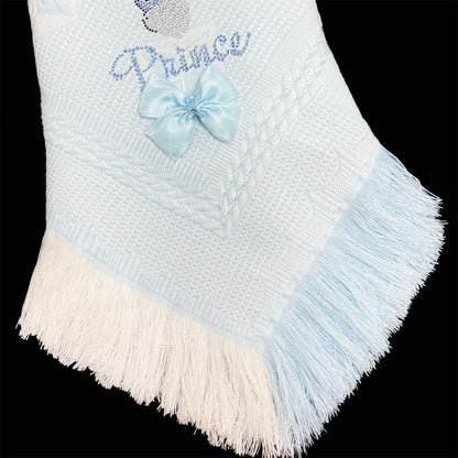 Blue Diamante Bow Baby Shawl