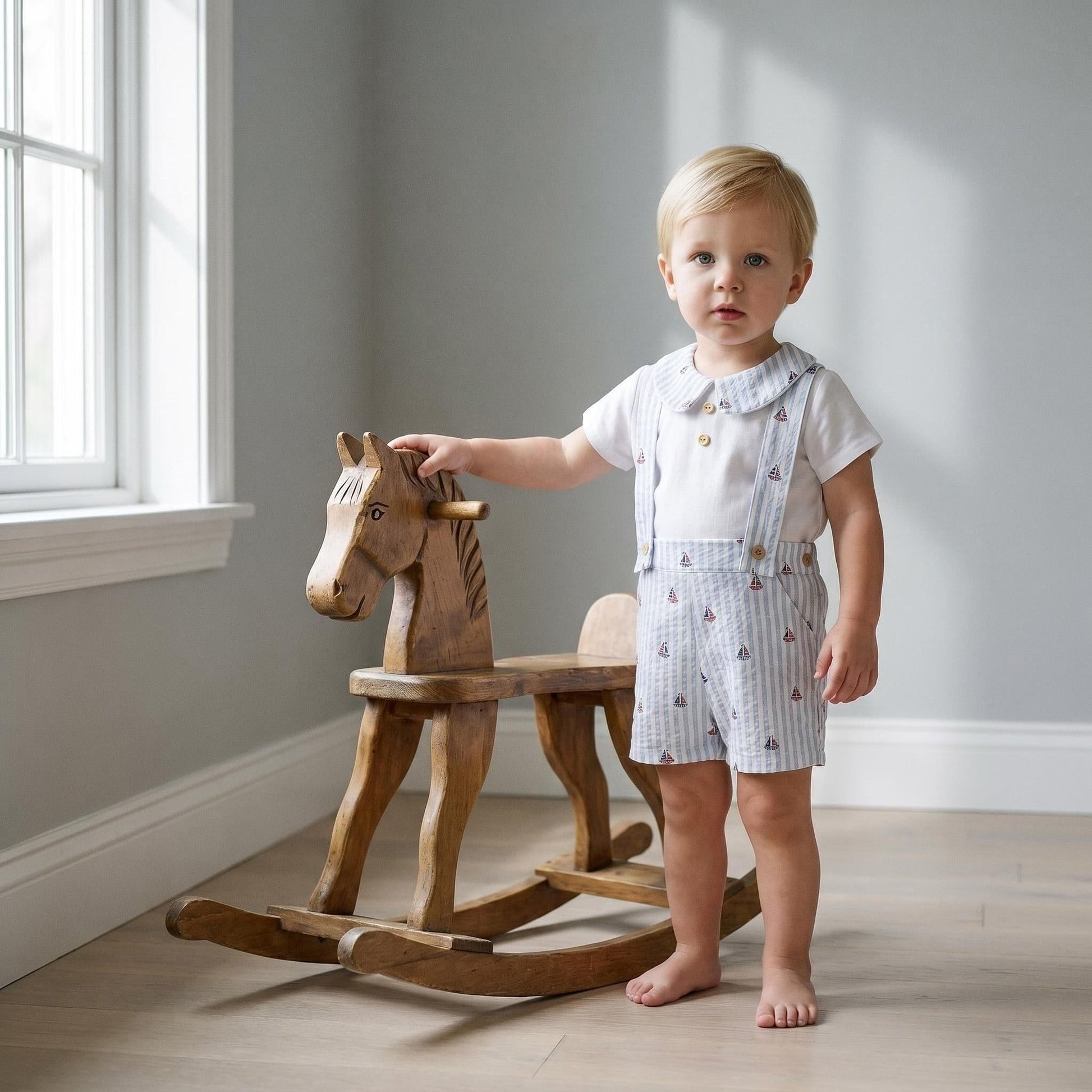 Baby Boy Green Stripe Boat Shorts with Shirt "MYD26062"