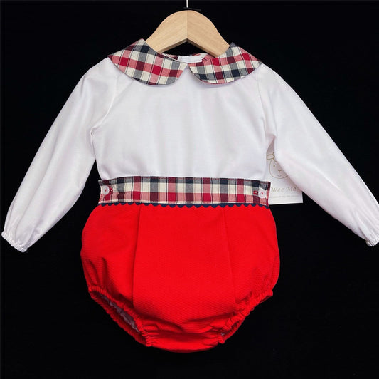 Baby Boy Red Waffle Shorts Set Checked Collar Shirt "MYD861"