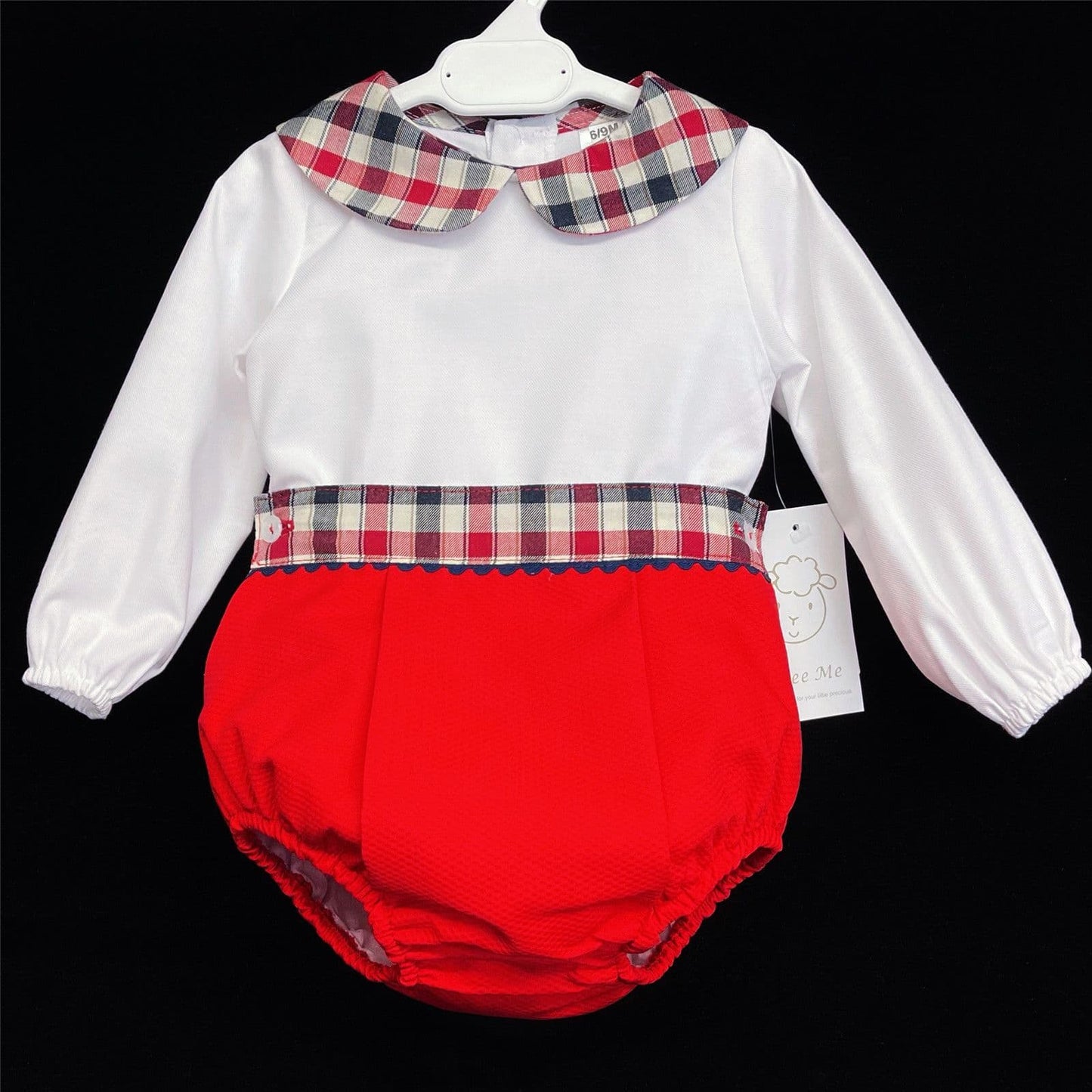 Baby Boy Red Waffle Shorts Set Checked Collar Shirt "MYD861"