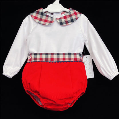 Baby Boy Red Waffle Shorts Set Checked Collar Shirt "MYD861"