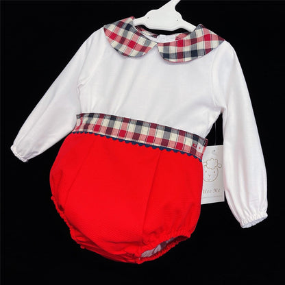Baby Boy Red Waffle Shorts Set Checked Collar Shirt "MYD861"