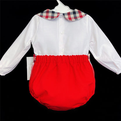 Baby Boy Red Waffle Shorts Set Checked Collar Shirt "MYD861"
