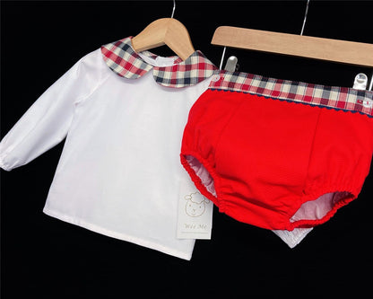Baby Boy Red Waffle Shorts Set Checked Collar Shirt "MYD861"