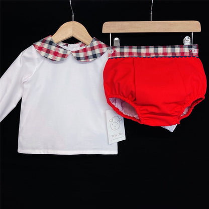 Baby Boy Red Waffle Shorts Set Checked Collar Shirt "MYD861"