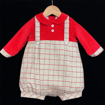 Baby Boy Red with Grey Checked Bodysuit Tartan "MYD158"
