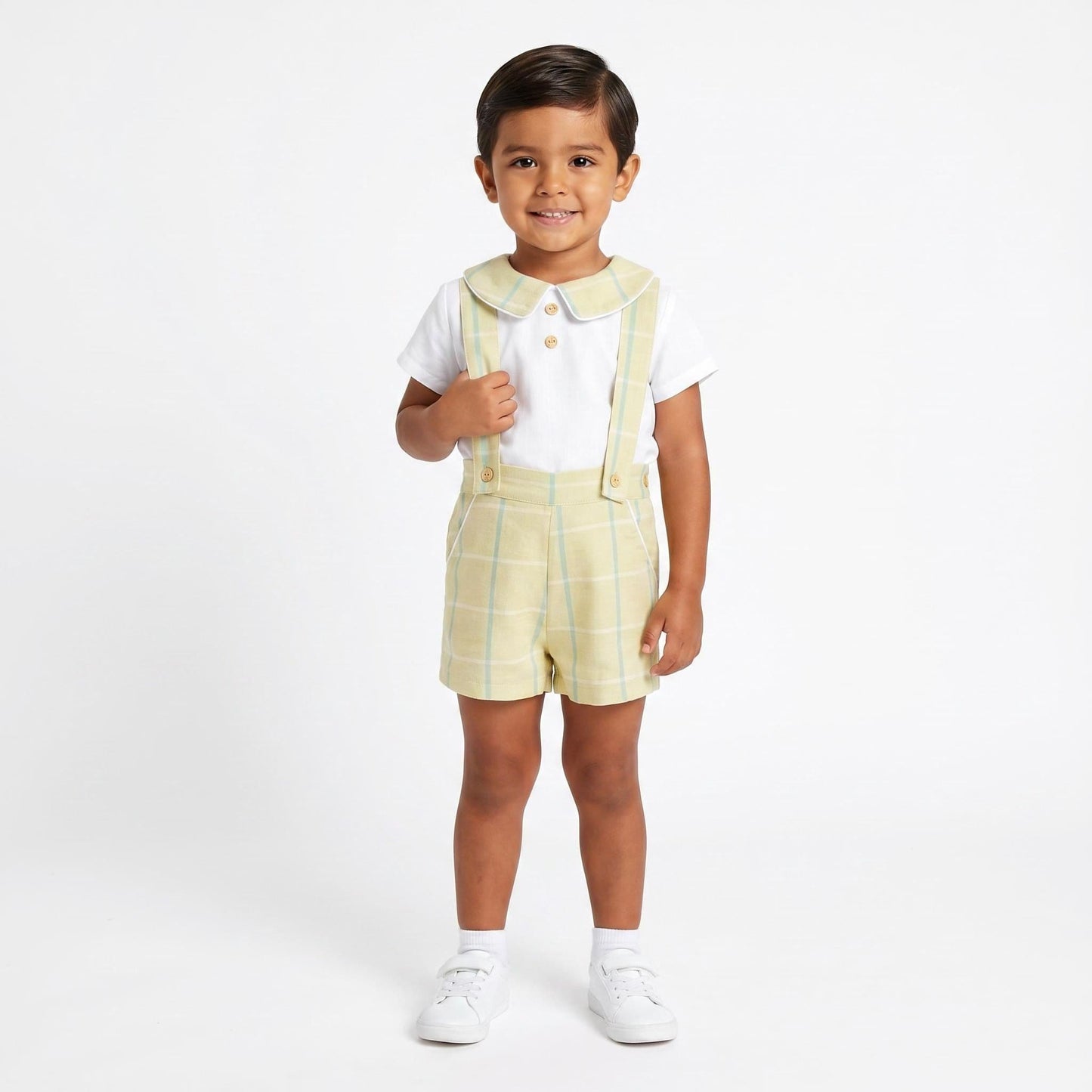 Baby Boy White Beige Check Shorts with Shirt "MYD26064"
