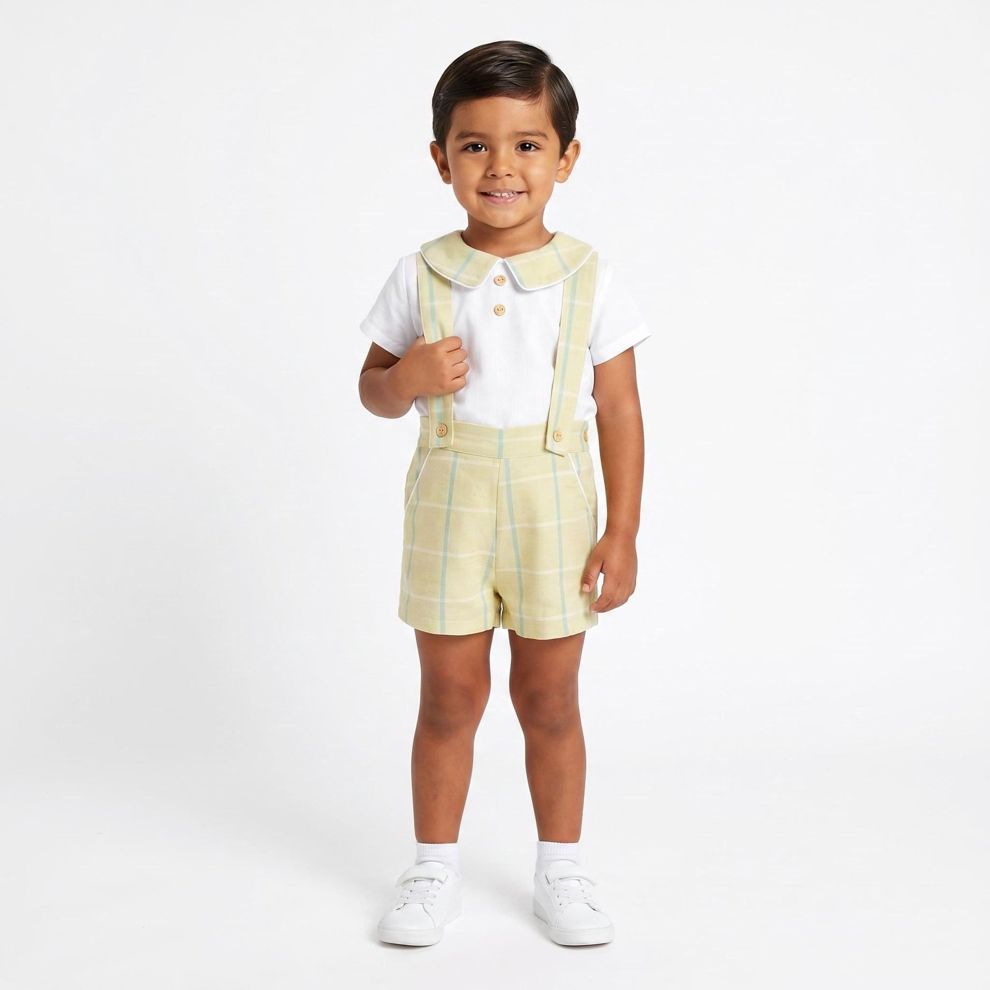 Baby Boy White Beige Check Shorts with Shirt "MYD26064"