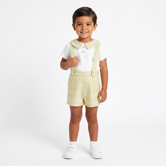 Baby Boy White Beige Check Shorts with Shirt "MYD26064"